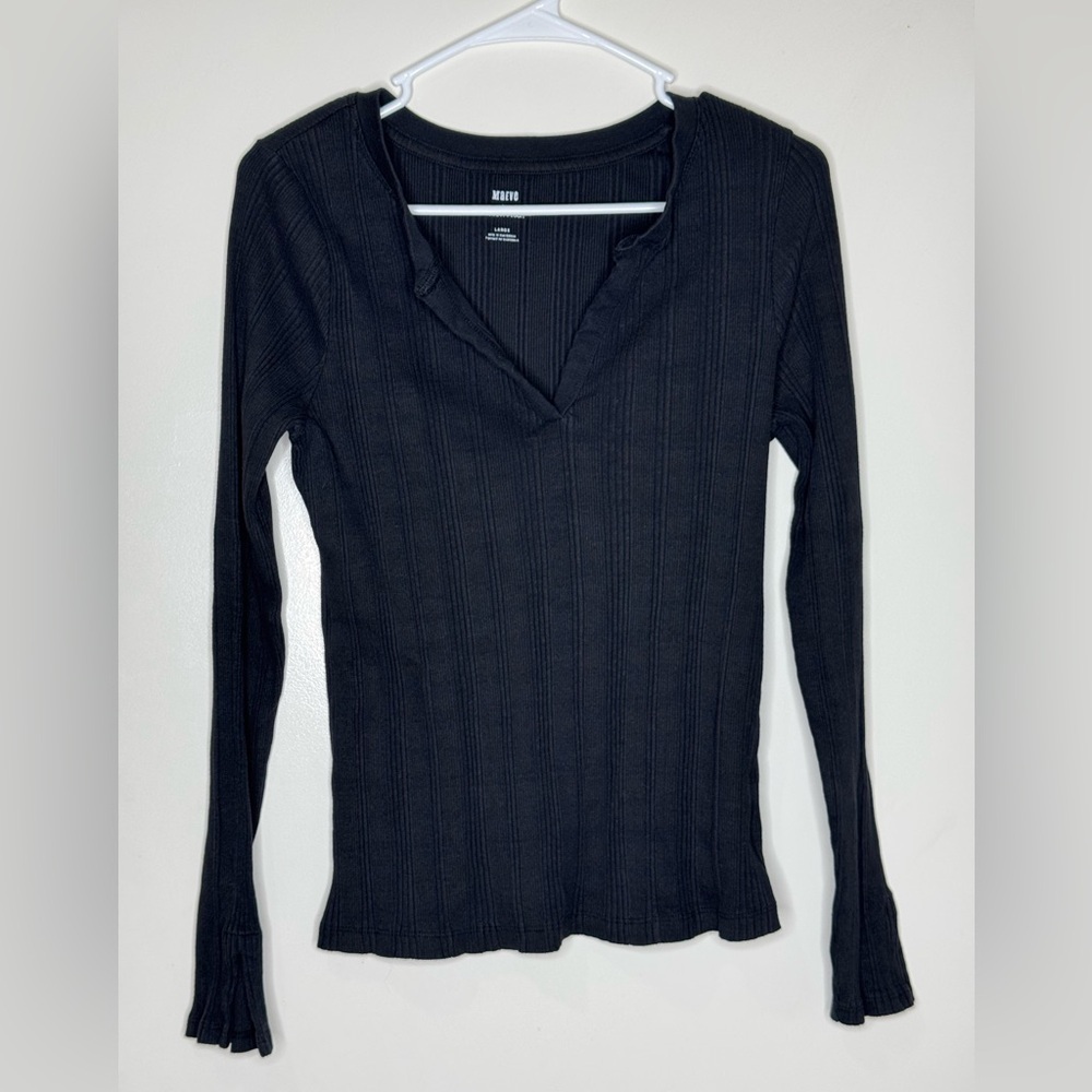 Mauve Black Long Sleeve Ribbed Top